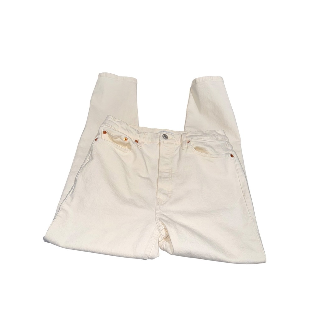 RE/DONE White/Cream High Rise Crop Straight Jeans Women's 30 Premium Denim